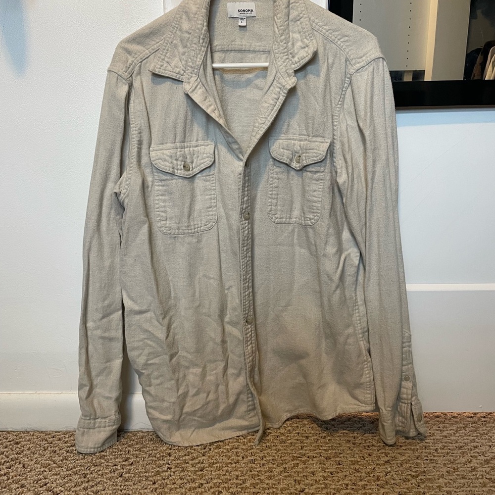 Sonoma Cream Flannel Button down
